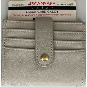 ScanSafe Valet Credit Card Caddy RFID Protection Wallet 14 Slots PU Leather Gray